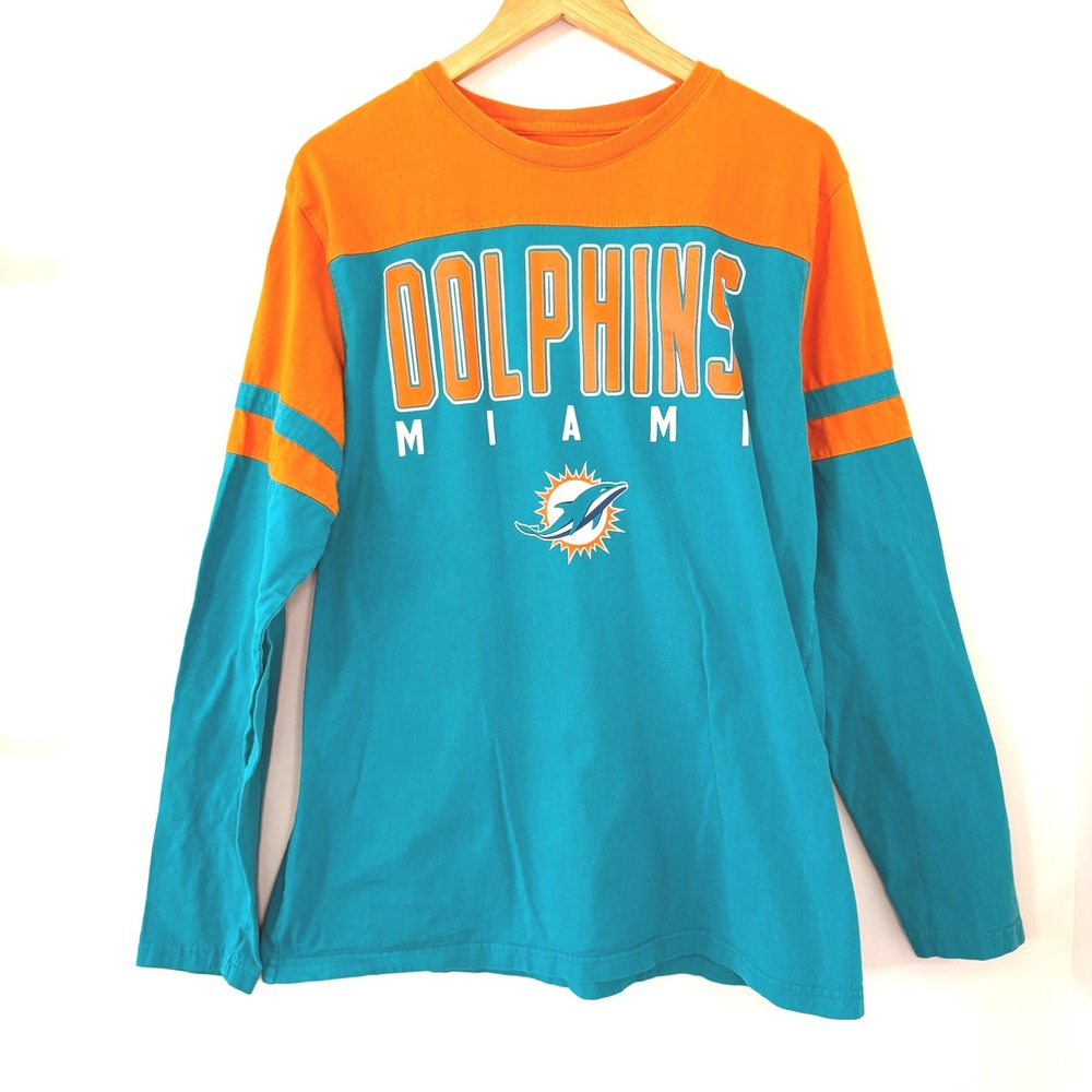 Miami Dolphins Hands High Long Sleeve T-Shirt XL Aqua/Orange NFL Playoff Tee Men